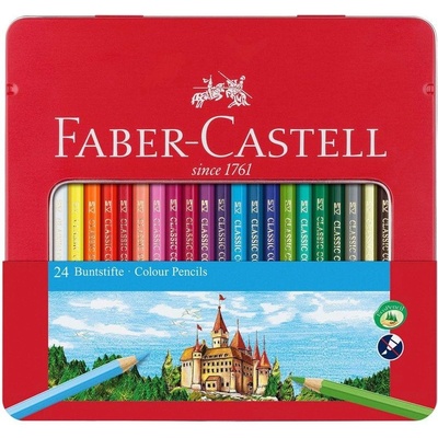 Faber-Castell Цветни моливи Замък, 24 цвята, в метална кутия (1015120905)