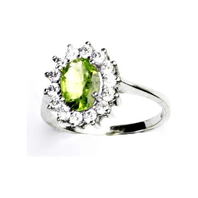 Čištín Stříbrný prsten,Kate přírodní olivín čiré zirkony T 1507