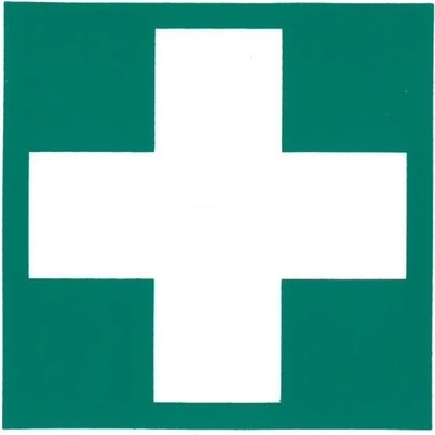 první pomoc - ošetřovna - lékarnička - bezpečnostní tabulka, Samolepka 150x150 mm