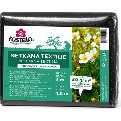 Netkaná textília Rosteto – čierna mulčovacia 50 g/m², 5 × 1,6 m