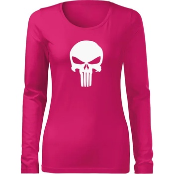 DRAGOWA Slim дамска тениска с дълъг ръкав, Punisher, розова, 160г/м2 (6030)