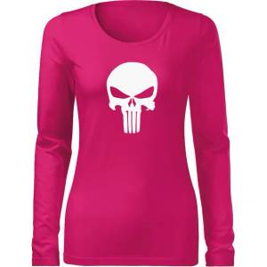 DRAGOWA Slim дамска тениска с дълъг ръкав, Punisher, розова, 160г/м2 (6030)