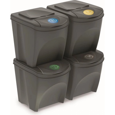Prosperplast Sada 4 odpadkových košů SORTIBOX III šedý káme 4 x 25 l