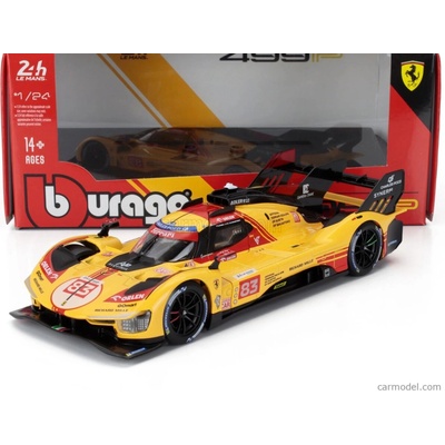 Bburago Ferrari 499p 3.0l Turbo V6 Team Af Corse N 83 24h Le Mans 2024 Robert Kubica Robert Shwartzman Yifei Ye Žlutá Červená 1:24