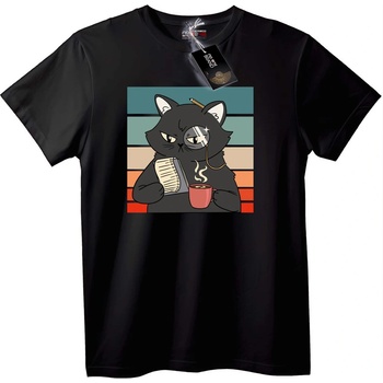 NOONEBRAND Тениска Котка с монокъл и кафе - 2XL, Black