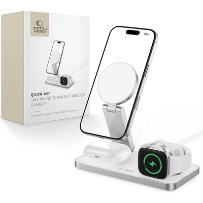 Tech-Protect Bezdrátová nabíječka pro iPhone, Apple Watch a AirPods - Tech-Protect, QI15W-A47 Wireless Charger White – Zboží Živě