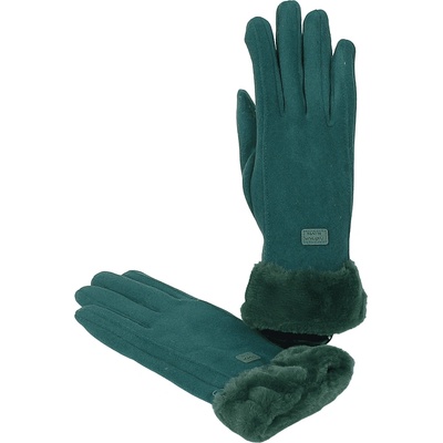 Дамски меки ръкавици в зелено с пухче