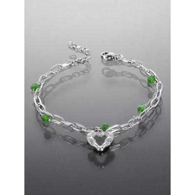 Prosperk náramek z chirurgické oceli se srdíčkem a zelenými kamínky S0344