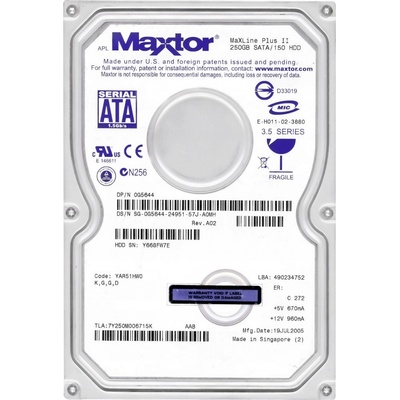 Maxtor 250GB SATA 3,5", 7Y250M0