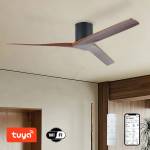 ZEVENTI - Таванен вентилатор VELLON с Wi-Fi Tuya, черен/орех + дистанционно управление (ZV0071)