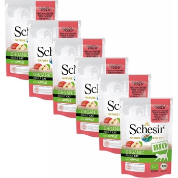 Schesir Cat bio hovädzie a kuracie s jablkom 6 x 85 g