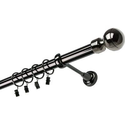 OK-GarnýžeCY Garnýž kovová jednořadá 25mm Paola onyx 160 cm do stěny / kroužky s žabkou