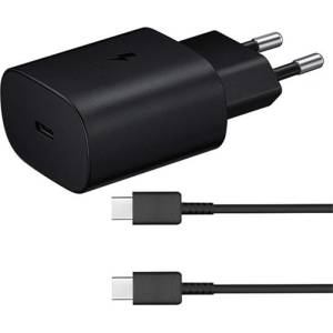 Samsung Променливотоково зарядно устройство Type-C с гнездо 25 W, бързо зарядно PD 3.0 + 100 cm кабел Type-C, ЧЕРНО EP-TA800EBE (EP-TA800EBE)