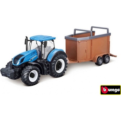 Bburago Farm traktor New Holland s vlečkou na skot 1:50