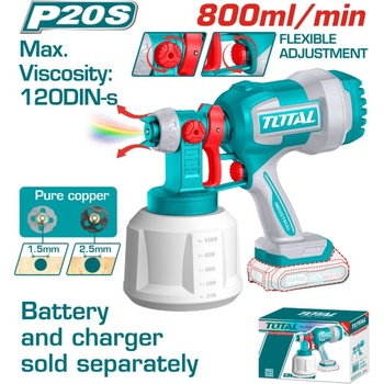 TOTAL Акумулаторен пистолет за боядисване total, 20 v, 1 l, без батерия (tl tsgli2004)
