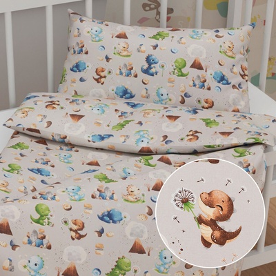 Biante Sandra SA 656 Modro zeleno hnedé dinosaury na svetlo sivom do postieľky 90 x 120 cm 40 x 60 cm