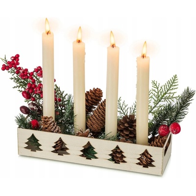 Sviečkový adventný svietnik kovový na 4 kužeľové sviečky s motívom vianočného stromčeka