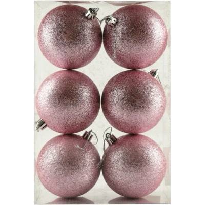 DECOLED Sada vánočních ozdob růžová glitter 8 cm plastové koule, balení 6 ks