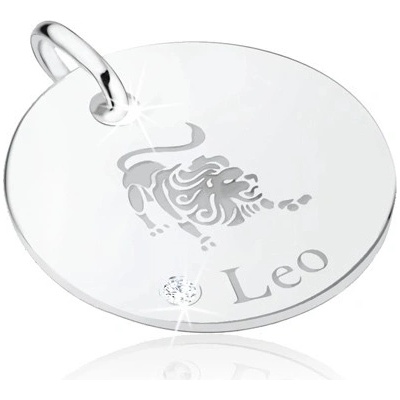 Šperky eshop Kruhový stříbrný přívěsek 925 ozdobné gravírování znamení Lev zirkon SP48.01