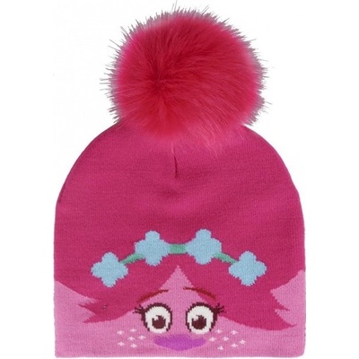 detská zimná čiapka s brnbolcom TROLLS POPPY ružová