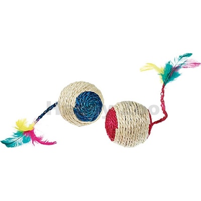 Karlie hračka pro kočky - sisalový míček s peřím a chrastítkem 6cm