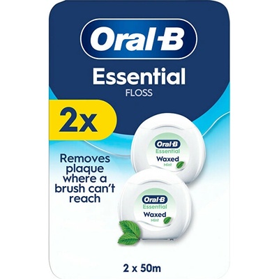 Oral B Dentálna voskovaná niť Essential Waxed Mint Floss 2 x 50 ml