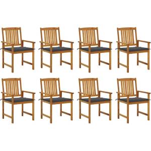 vidaXL Градински столове с възглавници, 8 бр, акация масив (3078166)