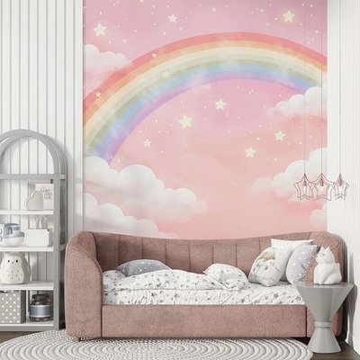 Art Gift Decor Фототапет Пастелна дъга със звезди и облаци