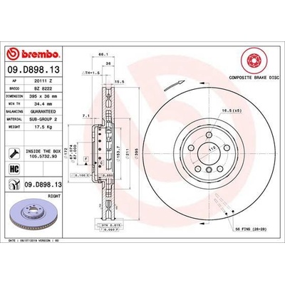 BREMBO Brzdový kotúč vnutorne chladene Ø395mm 09.D898.13