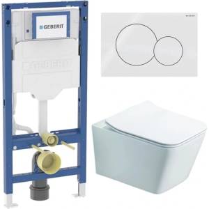 Rune Казанче за WC с вграждаща рамка Geberit Duofix UP320, система за фиксиране, бутон Sigma01, алпийско бяло, плюс бяла тоалетна чиния Rune Jord с капак softclose (111.928.00.6+115.770.11.5+5940541330394)