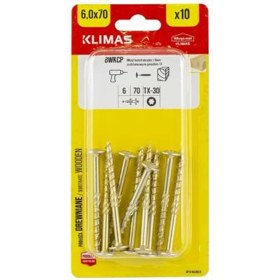 Klimas Wkret-Met 6x70mm - 10 ks - Konštrukčná skrutka s tanierovou hlavou TX, BWKCP