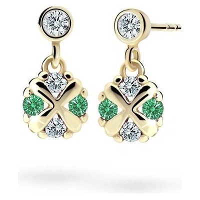 Danfil dětské náušnice C2153 ze žlutého zlata s kamínky Emerald Green zapínání balónek