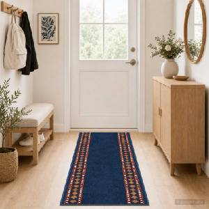 vidaXL Килим с пътека FLORNES Тъкан Синьо 100 x 450 cm ПП 7 mm (42057274)