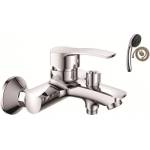 Inter Ceramic Стенен смесител за вана и душ "QUADRAT" ICF 662530C, месинг, хром, с подвижен душ, държач и шлаух, 16.7x11.5см (662530)