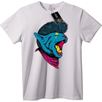 NOONEBRAND Тениска Пънк Котка с Mohawk и Бандана - 2XL, White