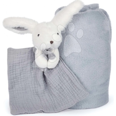 Doudou et Compagnie Deka pro nejmenší Bunny Happy Glossy s plyšovým zajíčkem na mazlení modrá