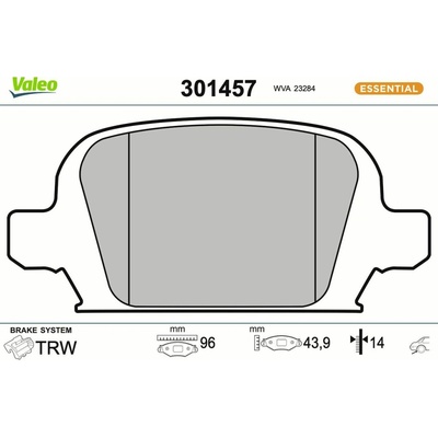 Sada brzdových platničiek kotúčovej brzdy VALEO ESSENTIAL 301457