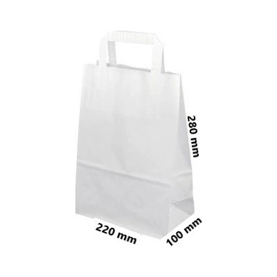 Papírová taška ploché ucho 220x100x280 mm nosnost 5 kg cena za: 250 ks v kartonu, Barva: Bílá