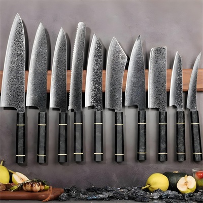 HARAHU Комплект дамаски кухненски ножове ts-37460 - черен kp37460 (ts-37460)