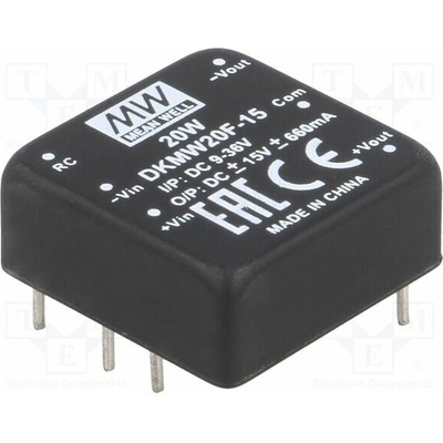 MEAN WELL DKMW20F-15 Měnič: DC/DC; 20W; Uvst: 9÷36VDC; Uvýst: 15VDC; Uvýst2: -15VDC; DIP