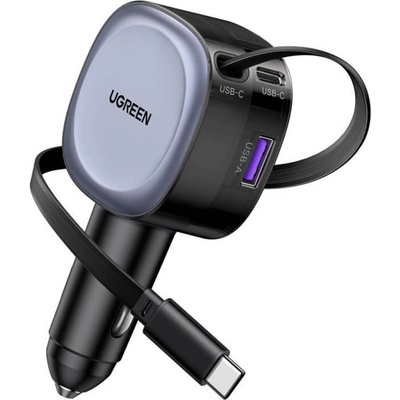 UGREEN Зарядно за кола с вграден USB-C кабел и USB-A и USB-C изходи - Ugreen EC601 3 in 1 Fast Car Charger With USB-C Cable 75W (черен) (EC601)