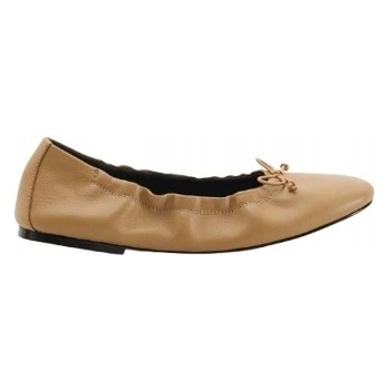 Klasické kožené ploché nařasené baleríny mašle hnědé