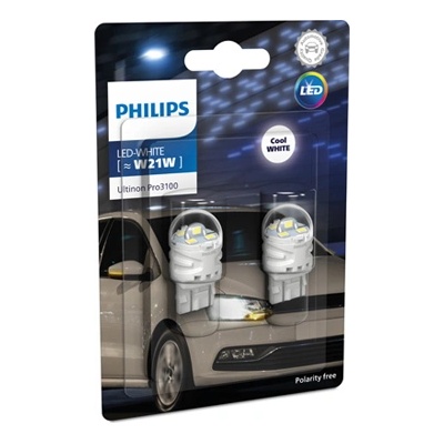 Крушка, LED, мигач PHILIPS W21W, 12V, 2, 2W, 6000K, 190lm, 2 бр