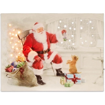 Nástěnná malba Santa Claus s psíkem, 40 LED, 30 x 40 cm