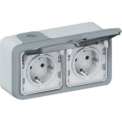 Legrand Контакт шуко ДВОЕН открит монтаж 16A IP55 цвят Сив Plexo - 069702 (069702)