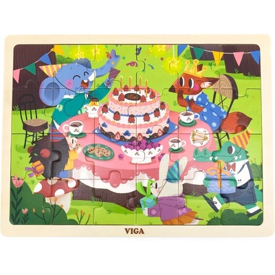 Viga Toys Дървен пъзел Viga - Рожден ден в гората, 24 части (44644)