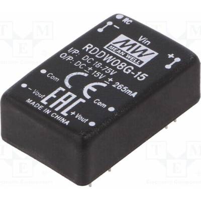 MEAN WELL RDDW08G-15 Měnič: DC/DC; 8W; Uvst: 18÷75VDC; Uvýst: 15VDC; Uvýst2: -15VDC; DIP24