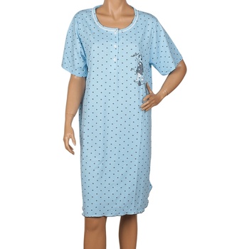 Макси нощница в синьо с точки и апликация котета