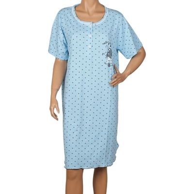 Макси нощница в синьо с точки и апликация котета