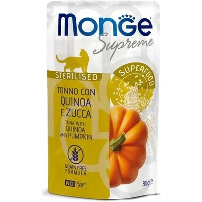 MONGE Supreme Sterilised kapsička tuniakové kúsky s quinoou a tekvicou pre sterilizované mačky 80 g